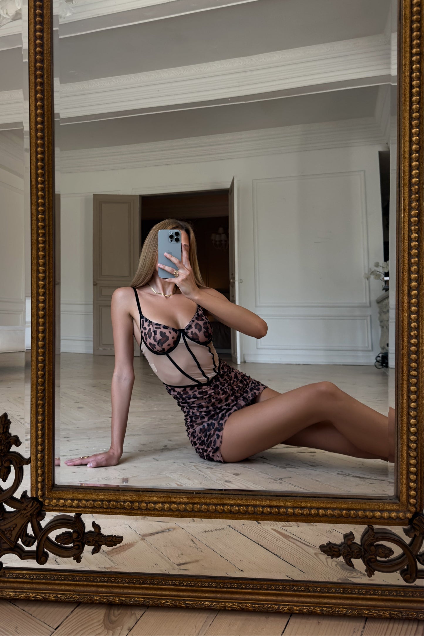 TARA – Pink Leopard & Nude Mesh Bustier Dress - Pink Animal