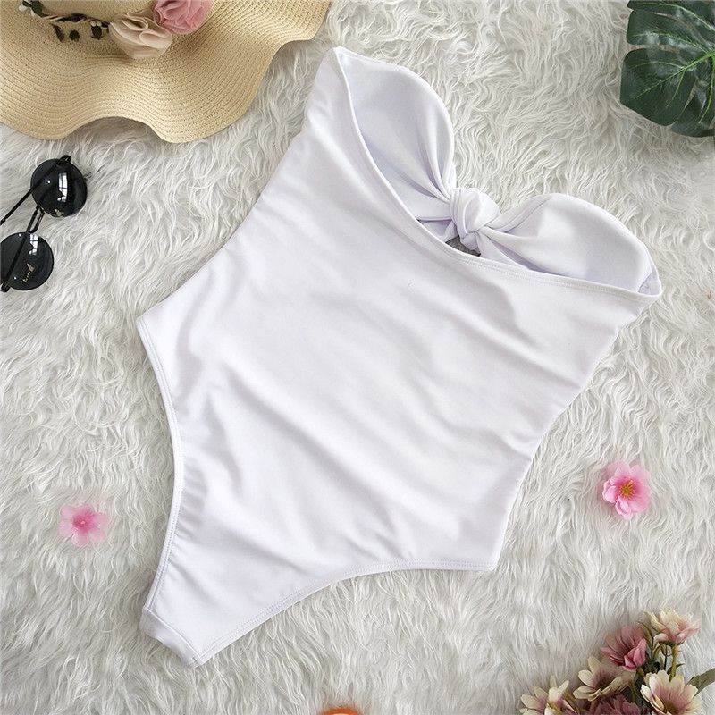 DECORATIVE LACE-UP STRAPLESS SWIMSUIT