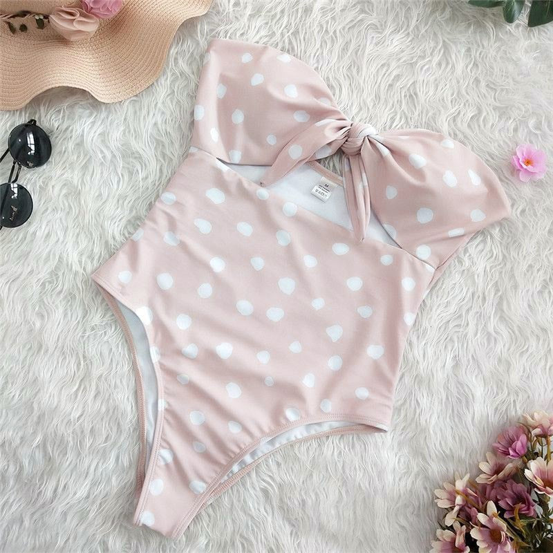 DECORATIVE LACE-UP STRAPLESS SWIMSUIT