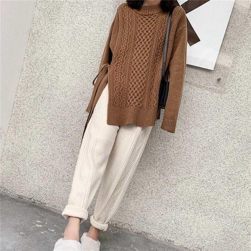 PATTERNED KNITTED BROAD TROUSERS