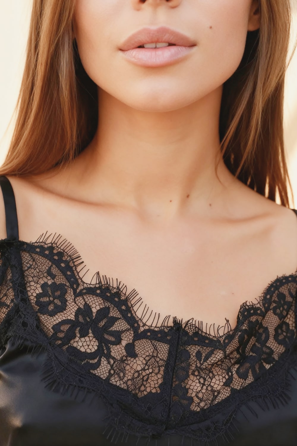 NOA – Black Satin & Eyelash Lace Cami Set