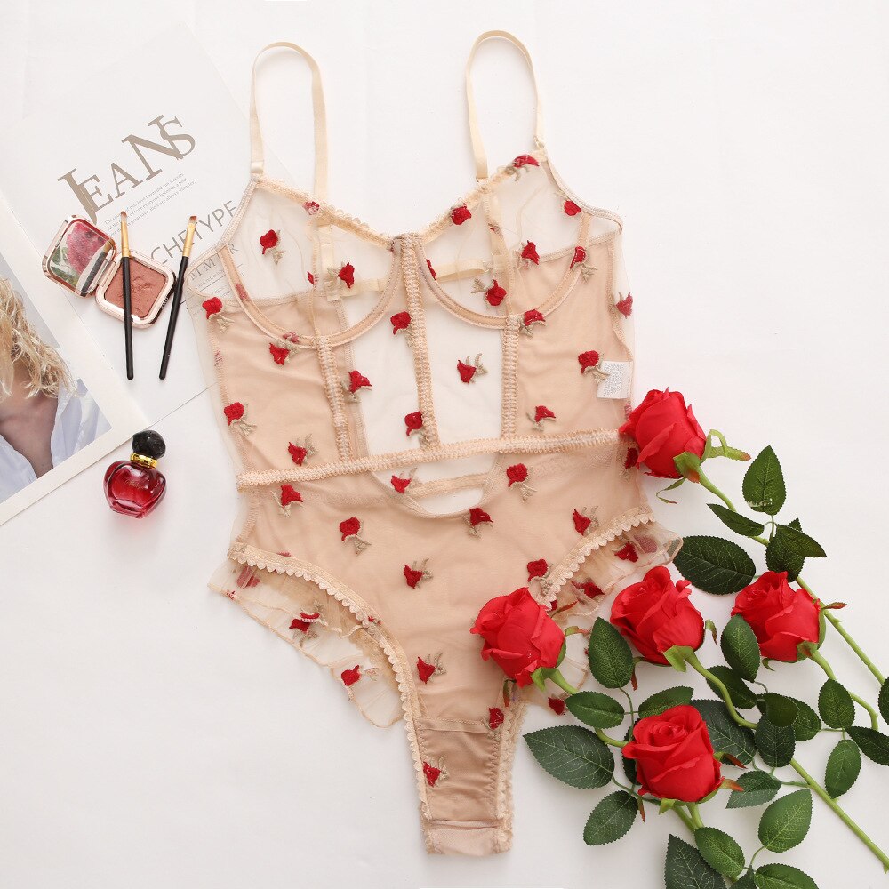 ROSE PATTERNED AND FRILLED NET BODY