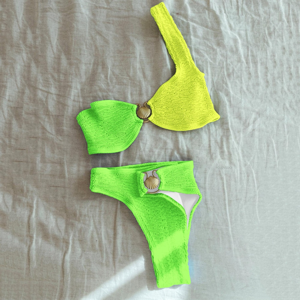 NERVÜRLÜ KUMAŞTAN YAPILMIŞ TEK OMUZLU BİKİNİ