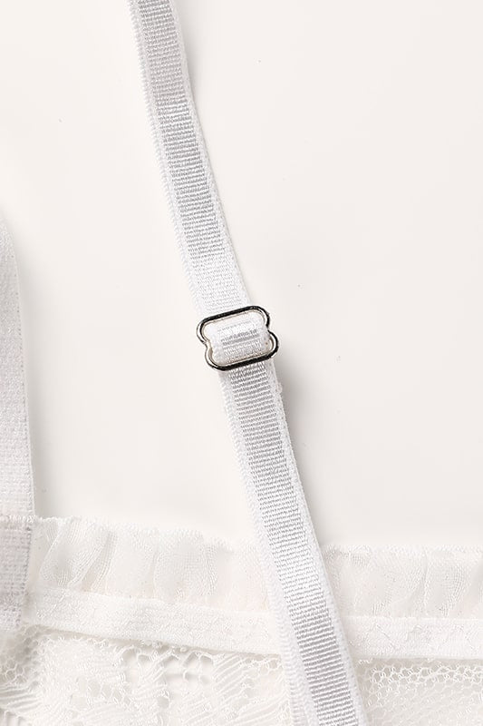 ELISE – Fırfırlı Dantel ve Şeffaf Sütyen Takımı - Beyaz