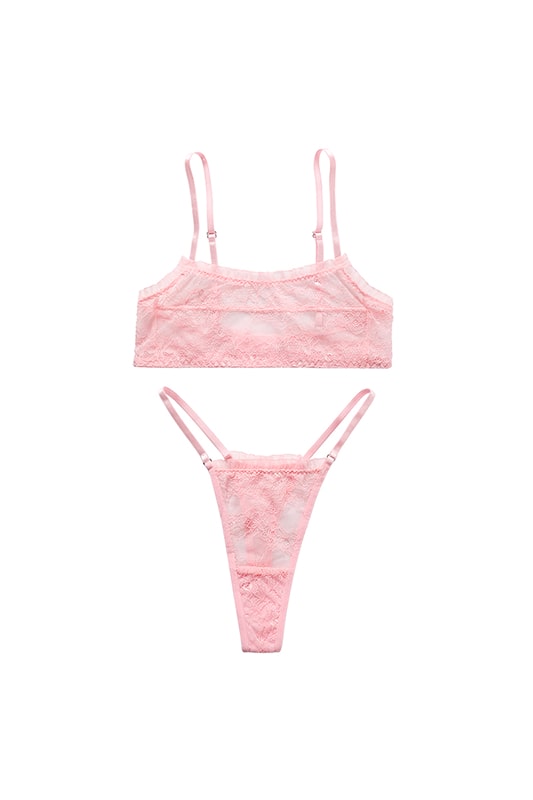 ELISE – Fırfırlı Dantel ve Şeffaf Sütyen Takımı - Beyaz