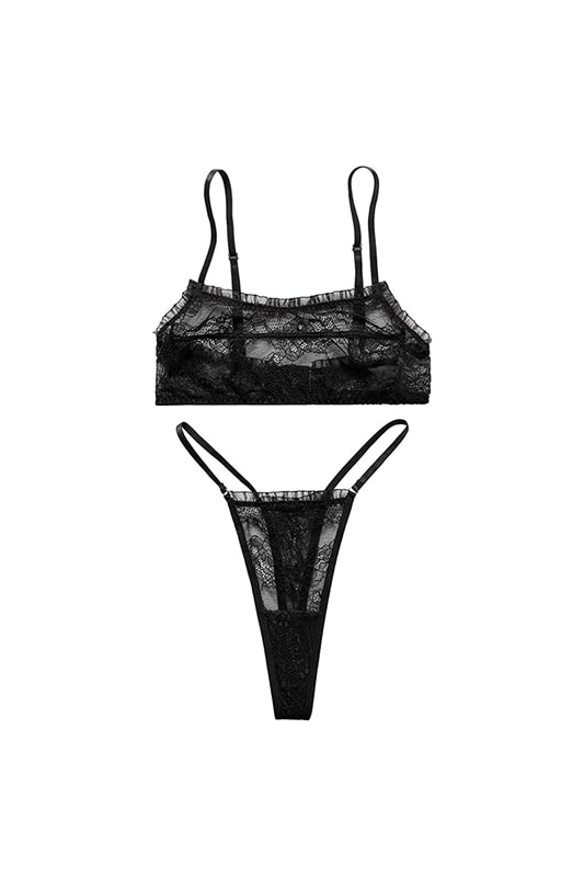 ELISE – Fırfırlı Dantel ve Şeffaf Sütyen Takımı - Beyaz