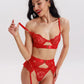 NATALIA – Klasik Dantel ve Şeffaf File 4 Parçalı Set - Kırmızı