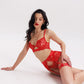 NATALIA – Klasik Dantel ve Şeffaf File 4 Parçalı Set - Kırmızı