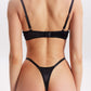 SAGE – Black Leaf Embroidery & Gold Ring Thong Set