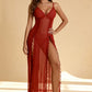 SYLVIA – Sheer Floor-Length Lace Slit Gown - Noir