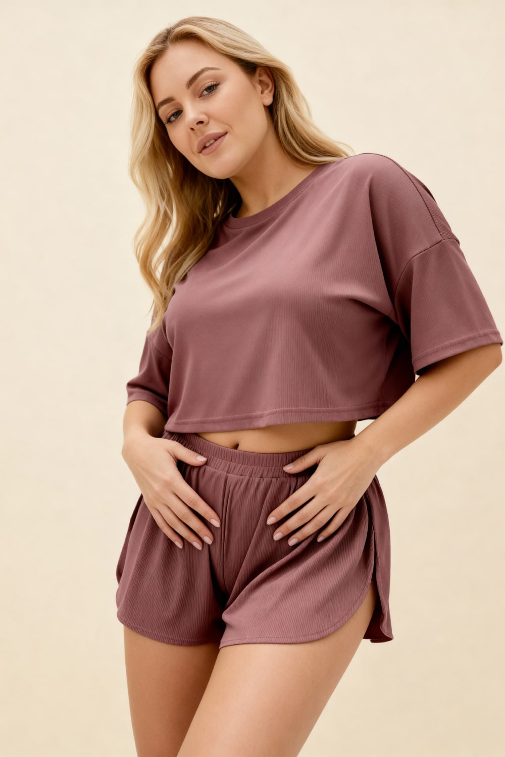 ROSIE – Ribbed Jersey Crop & Short Set - Blush