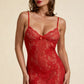 LUCIA – Full Lace & Sheer Panel Mini Slip - Red