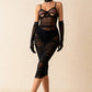 MONIQUE – Ruched Tulle Cutout Midi Dress - Noir