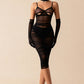MONIQUE – Ruched Tulle Cutout Midi Dress - Noir