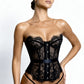 SABRINA – Strapless Eyelash Lace & Satin Corset - Noir