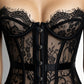 SABRINA – Strapless Eyelash Lace & Satin Corset - Noir