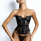 SABRINA – Strapless Eyelash Lace & Satin Corset - Noir