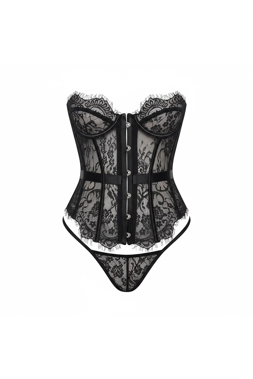 SABRINA – Strapless Eyelash Lace & Satin Corset - Noir