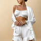 PENELOPE – Ruffled Satin 3-Piece Kimono Pajama Set - Pink