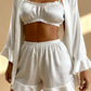 PENELOPE – Ruffled Satin 3-Piece Kimono Pajama Set - Pink