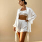 PENELOPE – Ruffled Satin 3-Piece Kimono Pajama Set - Pink