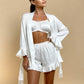 PENELOPE – Ruffled Satin 3-Piece Kimono Pajama Set - Pink
