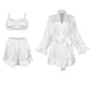 PENELOPE – Ruffled Satin 3-Piece Kimono Pajama Set - Pink