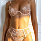 FAITH – Sheer Lace & Gold Hardware Garter Set - Blush