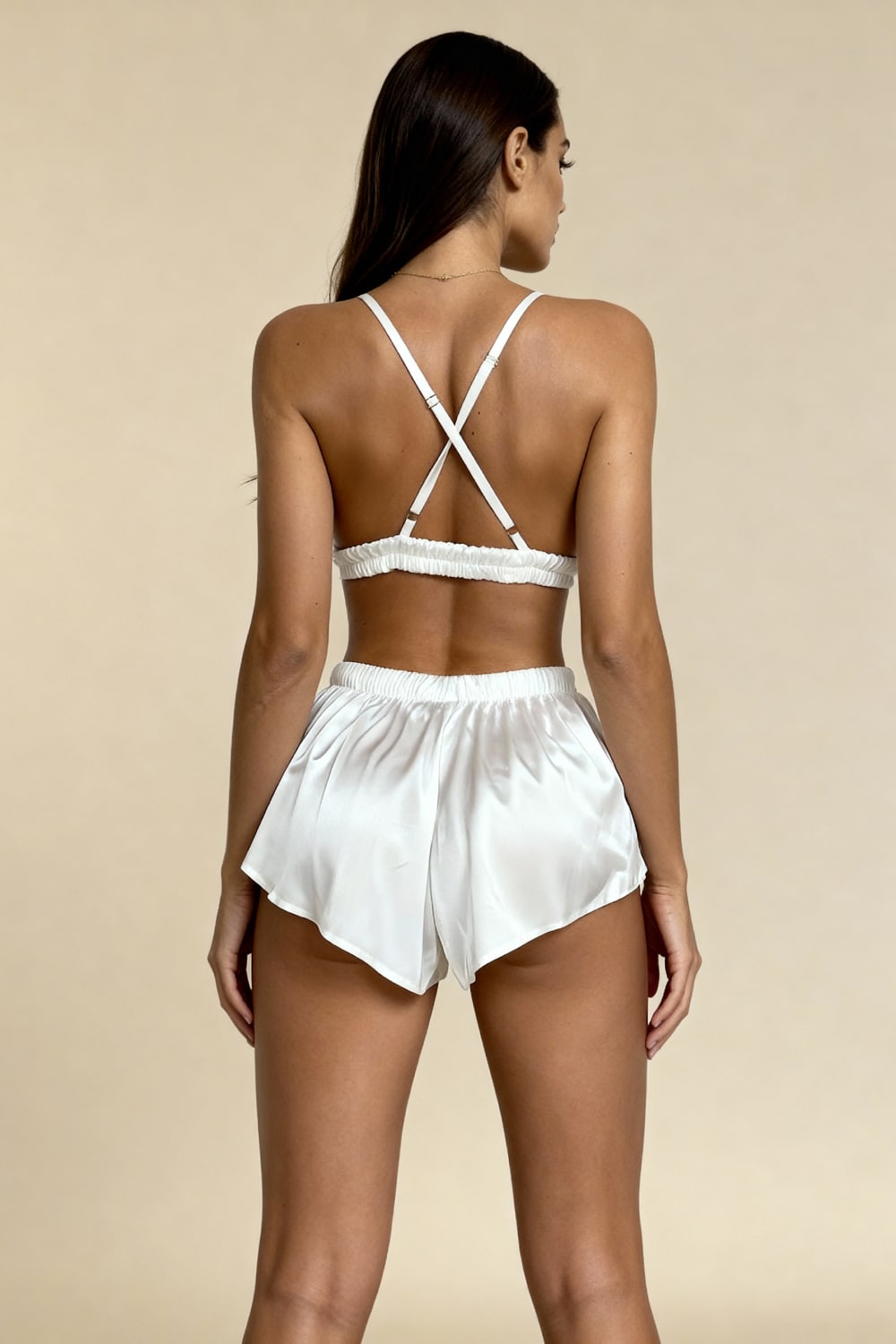 ANGELICA – Saten ve Dantel 3 Parçalı Kimono Takımı - Fildişi