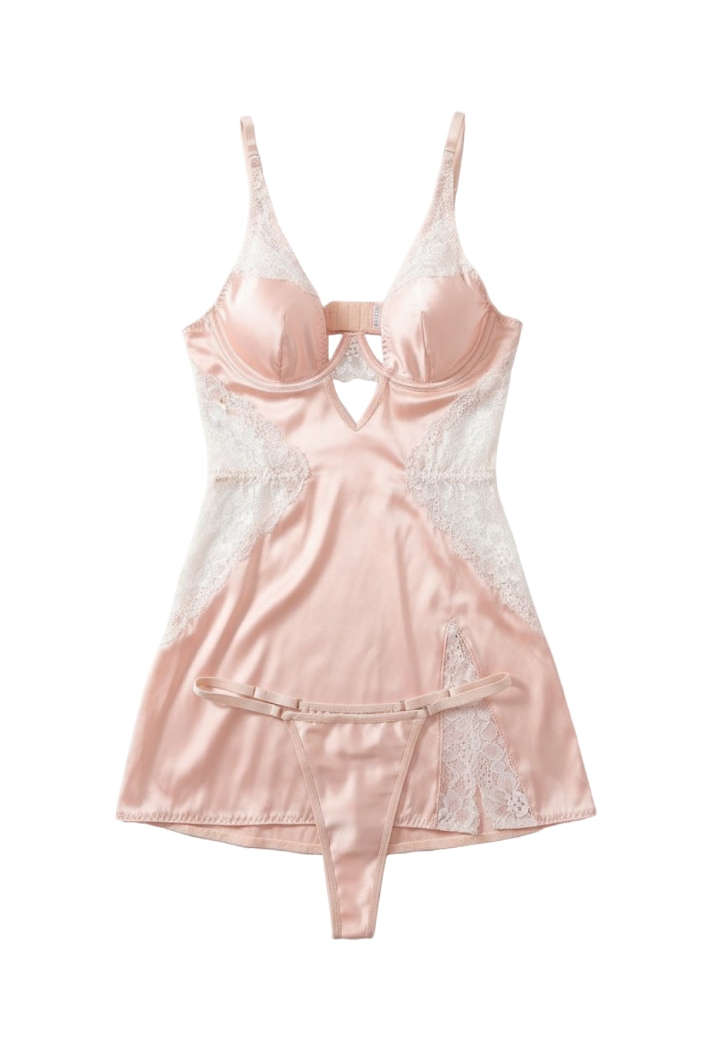 ANABELLE – Satin & Lace Cutout Slip Dress - Blush