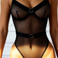 JADE – Fishnet Mesh & Gold Ring Bodysuit - Noir