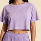 HALLIE – Striped Soft Jersey Crop & Split Short Set - Stripe