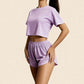 HALLIE – Striped Soft Jersey Crop & Split Short Set - Stripe