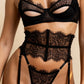 NICOLE – Eyelash Lace & Strappy Bustier Set - Noir