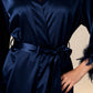 GRETA – Saten ve Tüy Detaylı Maxi Kimono - Gece Mavisi