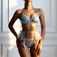 AZURA – Satin & Ruffled Tulle Garter Set - Powder Blue
