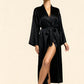 SHEBA – Tonal Leopard Satin Jacquard Kimono - Noir