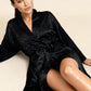 SHEBA – Tonal Leopard Satin Jacquard Kimono - Noir