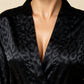 SHEBA – Tonal Leopard Satin Jacquard Kimono - Noir