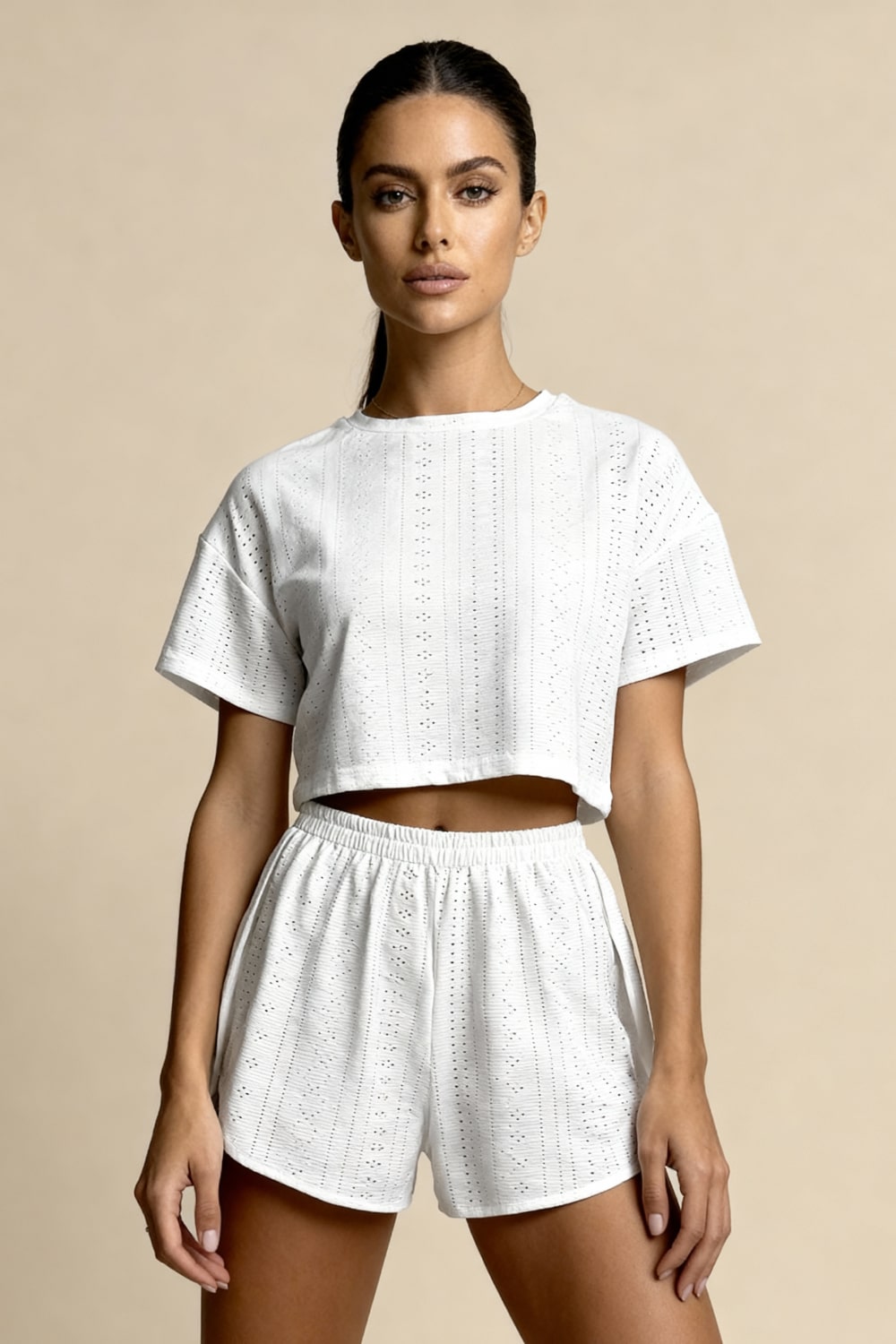 SUMMER – Broderie Anglaise Cotton Short Set - White