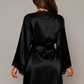 SERAPHINA – Dantel Detaylı Siyah Saten Kimono - Siyah