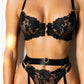 ZURI – Floral Lace & Strappy Racerback Garter Set - Noir