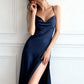 LANA – Cowl Neck & Slit Midnight Blue Dress