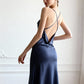 LANA – Cowl Neck & Slit Midnight Blue Dress