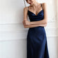 LANA – Cowl Neck & Slit Midnight Blue Dress