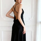 LANA – Cowl Neck & Slit Midnight Blue Dress
