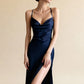 LANA – Cowl Neck & Slit Midnight Blue Dress
