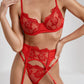 CERISE – Floral Embroidery & Cutout Garter Set - Crimson