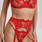 CERISE – Floral Embroidery & Cutout Garter Set - Crimson