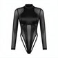 NOVA – High-Neck Mesh Long Sleeve Bodysuit - Noir